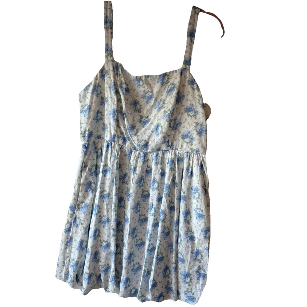 Bubble White Blue Floral Sundress Surplice Neck Strappy Adjustable teens XXL
